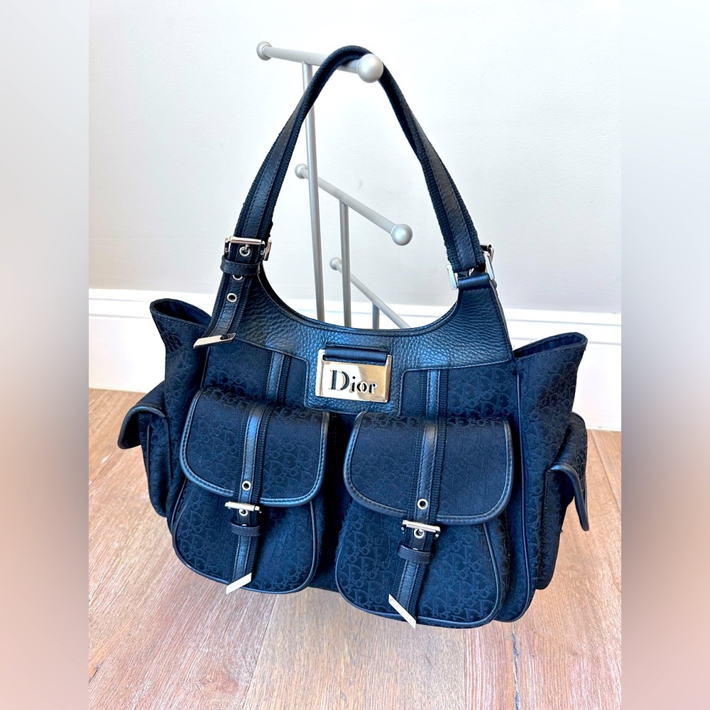 Christian Dior Diorissimo Black Multi Pocket Canvas Bag 2006